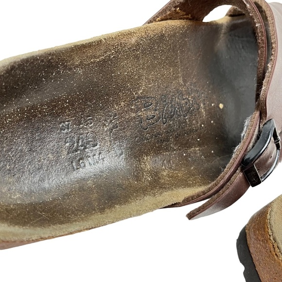 BIRKENSTOCK BIRKI'S Brown Genuine Leather Criss Cross Slides Sandals Shoes sz 6 - Picture 14 of 16